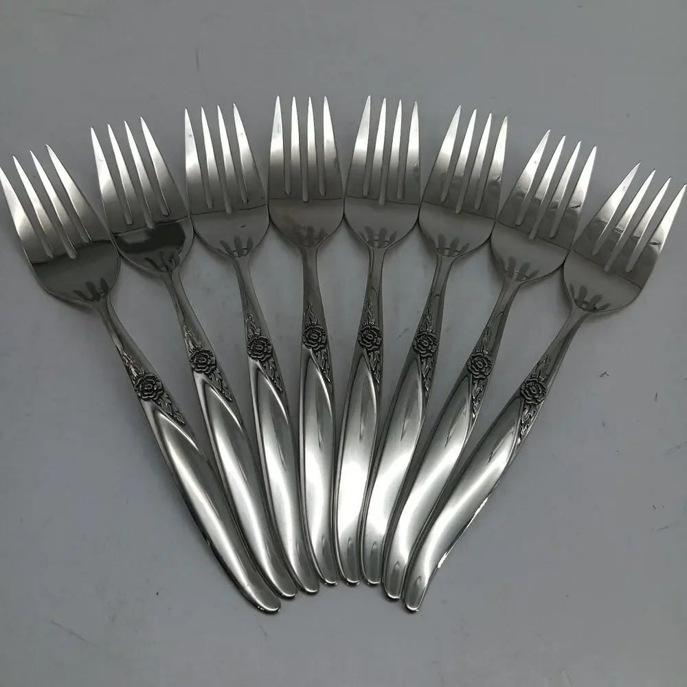 8X SF Oneida LA ROSE Salad Forks Rogers Premier Stainless